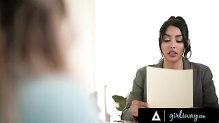 The busty lawyer Vanessa Sky tries to take advantage of her client Kayley Gunner