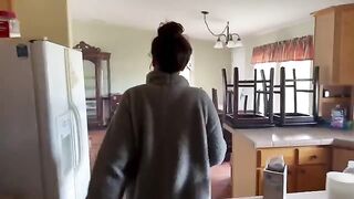 The cute girl tried to negotiate with her pregnant landlord