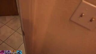 Stepmom prepares to sleep while stepson watches and rubs himself