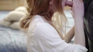Fur coat sex with a hot blondie and huge dildo