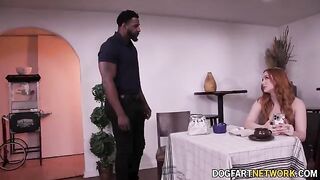 Redhead hottie Madison Morgan gets her pussy smashed by a huge cock