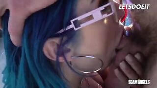 Two sexy sluts sharing a big dick in a steamy threesome scene