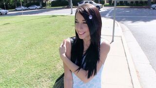 A cute petite girl shows her boobs to a guy and fucks with him for money