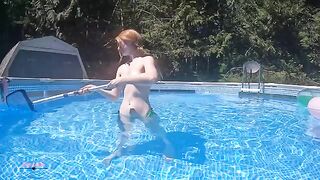 Short video of a skinny teen trying to get naked outdoors and ignore the camera