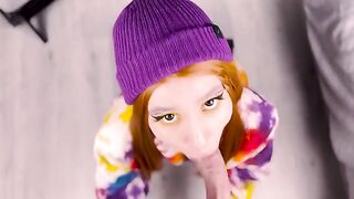 A red-haired beauty presented her ass to the camera after an intense blowjob session