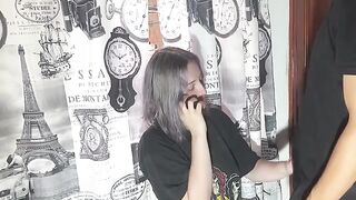 A very unfaithful girl gets intimate with her stepbrother while talking to her boyfriend on the phone