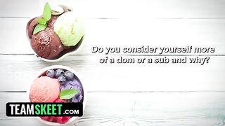 An interview turns into sex for a cold treat on a hot day