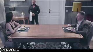 Swinger couple celebrates with Clea Gaultier as the main course