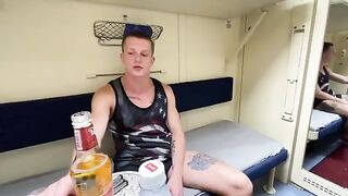 A hot chick is having fun with a friend on the train