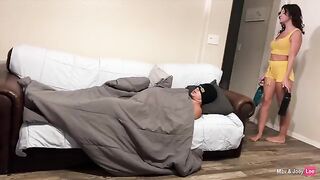 Horny wife fucked by her husband on the couch, double creampie