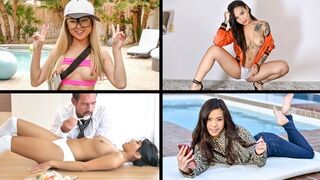 Ember Snow and Honey Gold in hardcore action with tiny Asians