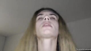 Steaming pink-lipped teen rides my huge balls, her tight pussy dripping with excitement