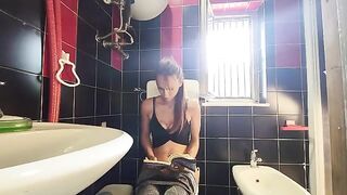 My tattooed friend fucked me hard on the bathroom floor in a steamy encounter