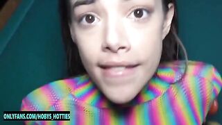 Petite slut Harmony Wonder gets her throat fucked and face covered with cum