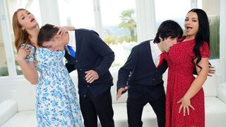 The stepsons are learning how to treat a girl from their huge boobs stepmoms