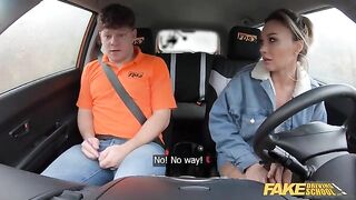 A cheating wife with big boobs gets fucked hard by the instructor in a car