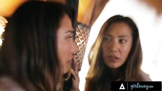 Beautiful brunette Eva Lovia has hard romantic sex with her wife in a rented cabin