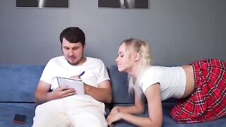 She let her stepbrother cum on her face for doing homework