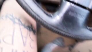 A girl, who is a total slut, masturbates in the car with an Uber driver