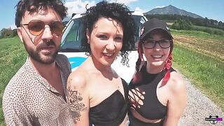 Two Italian couples have sex on an open space in a camper