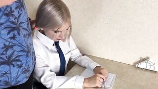 A cute girl is having fun with her hot tutor in a steamy session