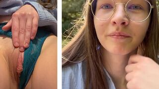 Outdoor and public compilation of a teenage girl with big labia squirting