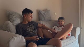 A girl won’t let her bro finish the game until she gets her pussy fucked