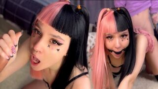 The hottest Emo girl with pink hair gets gagged and fucked