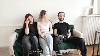 Two French women share a man’s cock in an amateur homemade threesome