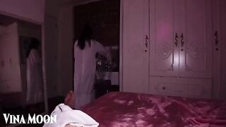 The guy saw how the sister changed clothes and became horny