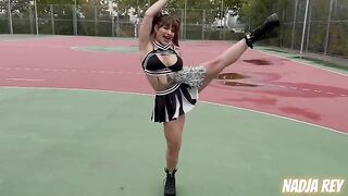Cheerleader girl fucked on the street and swallows semen