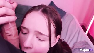 The cutie is learning to suck cock with her mouth