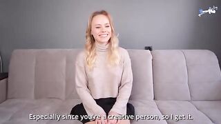 Blonde with big ass gets fucked and cum on her face at casting