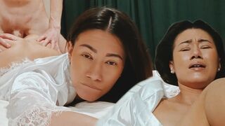 The tired Asian stepmom asks for your help to relax and gets intimate