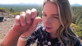 Blonde woman risked a blowjob with her boyfriend on the mountain top