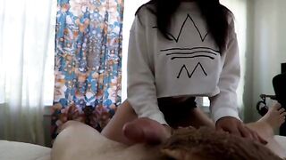 A sexy amateur couple enjoys morning sex in reverse cowgirl position