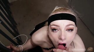 A beautiful girl with deep blue eyes was fucked in the mouth and cunts