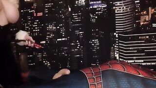 Black Cat Cosplay Plans to Steal Spiderman's Web Fluid with Sexy Handjob