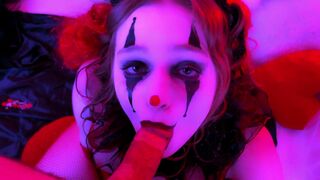 Kinky clown makeup used to give a blowjob and facial