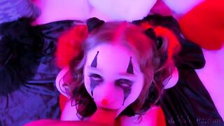 Kinky clown makeup used to give a blowjob and facial