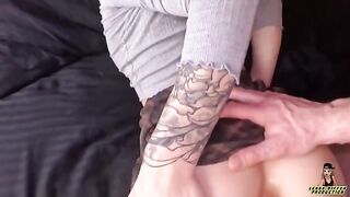 The guy playfully teases the sexy ass of his pretty baby girlfriend