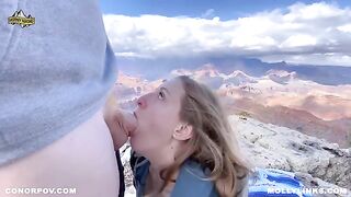 Epic hiking fucking with blonde amateur on top of cliff