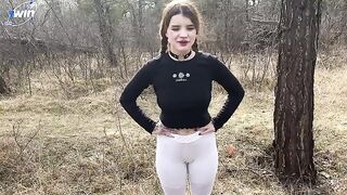 A girl went for a walk and met a guy in the forest, who offered her sex