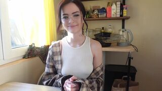 A nerdy girl showed her real face and began to fiercely fuck with a huge cock