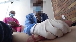 Two crazy nurses check my cock strength in a hospital setting. Public Dick Flash