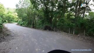 A girl has her first ride on a motorbike with a stranger and gets fucked hard in the jungle