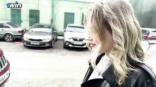 A blonde girl has sex with a stranger without condoms in the hotel room