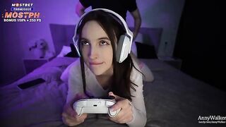 A young gamer gets his dick sucked by his stepsister in a steamy session