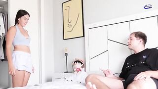 A stepsister watches her bro jerking off and fucks him