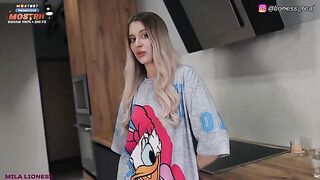 A hot stepsister is asking for coffee, but she really wants something else